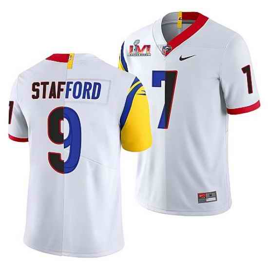 Men Los Angeles Rams X Georgia Bulldogs #9 Matthew Stafford White Split Super Bowl LVI Stitched Jerse