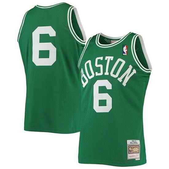 Men Boston Celtics #6 Bill Russell 1962 63 Mitchell Ness Green Swingman Stitched Jersey