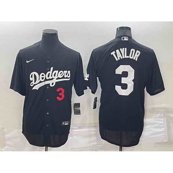 Men Los Angeles Dodgers #3 Chris Taylor Black Cool Base Stitched Baseball Jerseyy