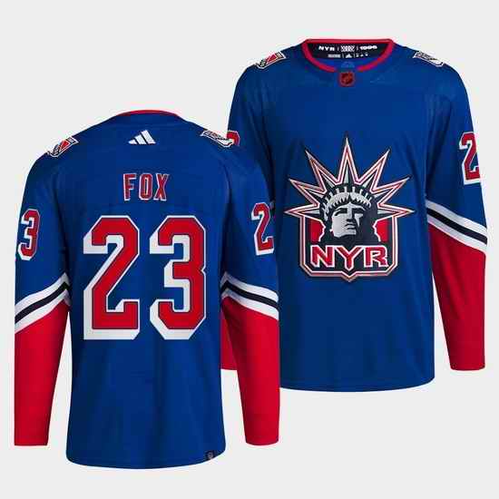 Men New York Rangers #23 Adam Fox Blue 2022 Reverse Retro Stitched Jersey