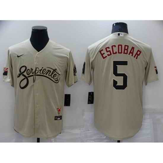 Men Milwaukee Brewers #5 Eduardo Escobar Cream Cool Base Stitched jersey