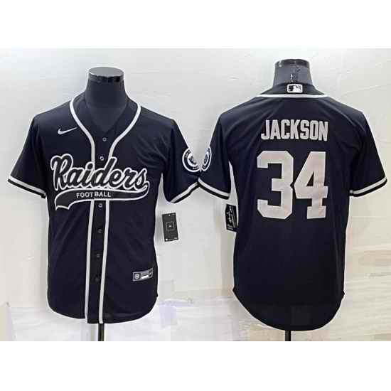Men Las Vegas Raiders #34 Bo Jackson Black Cool Base Stitched Baseball Jersey