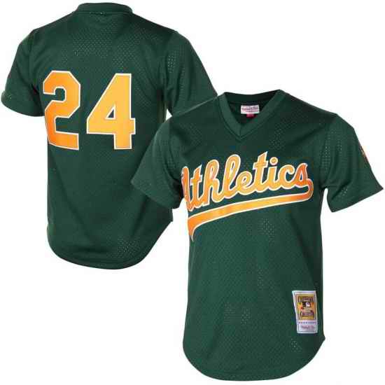 Men Nike Oakland Athletics #24 Rickey Henderson Green Throwback Stitched Baseball Jersey