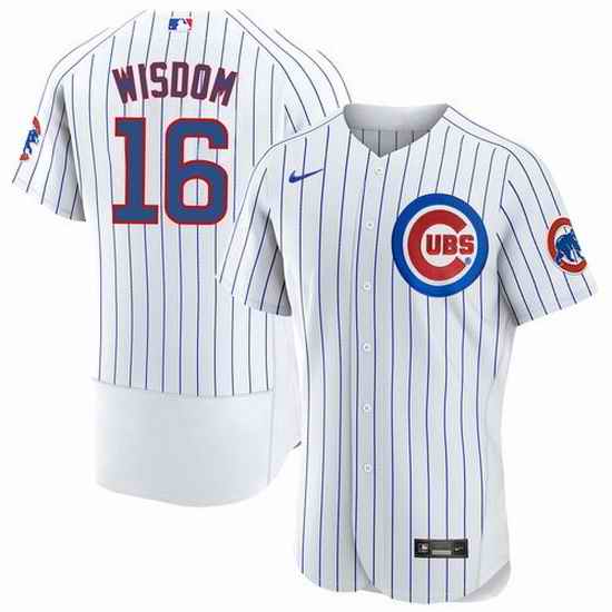 Men Chicago Cubs #16 Patrick Wisdom White Flex Base Stitched Jerse