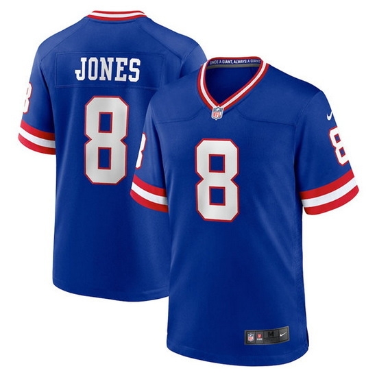 Men New York Giants #8 Daniel Jones Royal Classic Retired Player Stitched Game Jersey