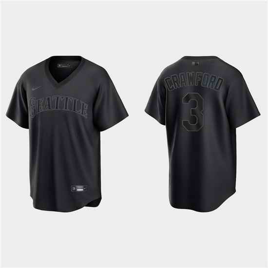 Men Seattle Mariners #3 J P  Crawford Black Pitch Black Fashion Replica Stitched Jersey