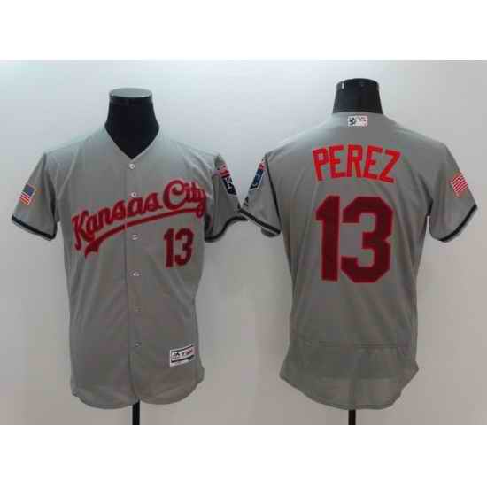 Men Kansas City Royals #13 Perez Grey Elite 2022 MLB Jersey