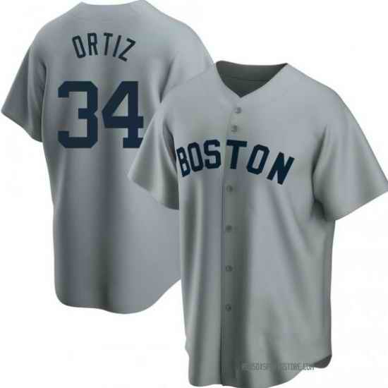 Men Boston Red Sox David Ortiz Gray Replica Road Cooperstown Collection Player Jersey