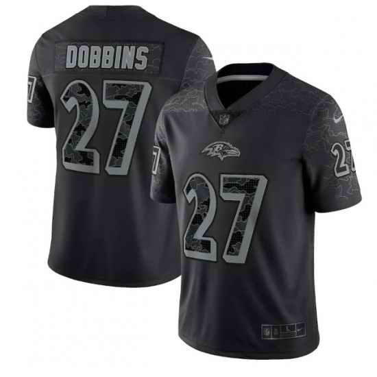 Men Baltimore Ravens #27 J K  Dobbins Black Reflective Limited Stitched Football Jersey