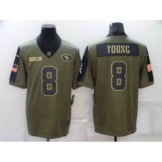 Men San Francisco 49ers #8 Steve Young 2021 Olive Salute To Service Limited Stitched Jersey