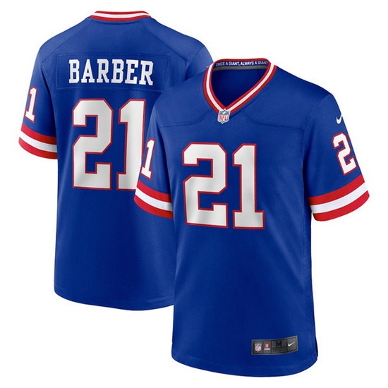 Men New York Giants #21 Tiki Barber Royal Classic Retired Player Stitched Game Jersey