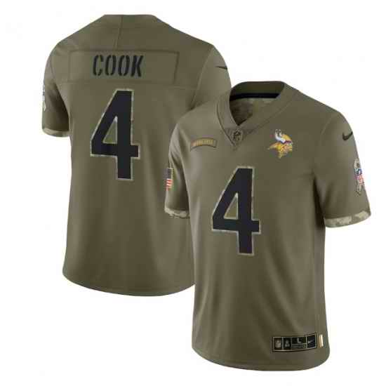 Men Minnesota Vikings #4 Dalvin Cook Olive 2022 Salute To Service Limited Stitched Jersey