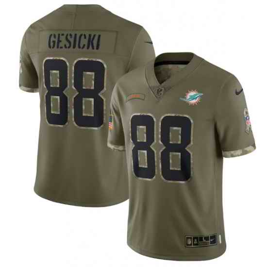 Men Miami Dolphins #88 Mike Gesicki Olive 2022 Salute To Service Limited Stitched Jersey
