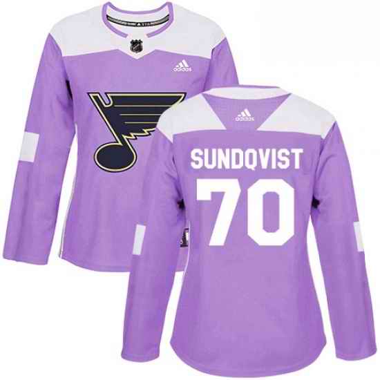 Womens Adidas St Louis Blues #70 Oskar Sundqvist Authentic Purple Fights Cancer Practice NHL Jersey