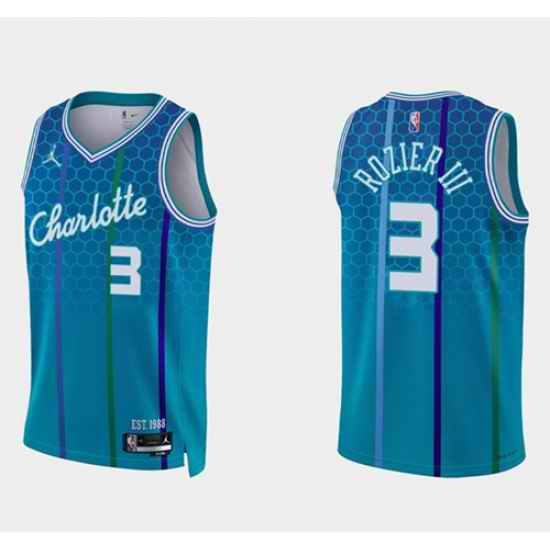 Men Charlotte Hornets #3 Terry Rozier III 2021 22 Blue 75th Anniversary City Edition Stitched Basketball Jersey