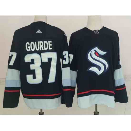 Men Seattle Kraken #37 Yanni Gourde Navy Blue Adidas Stitched NHL Jersey