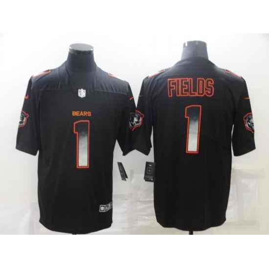 Men Chicago Bears #1 Justin Fields Black Smoke Fashion Limited Stitched Jersey