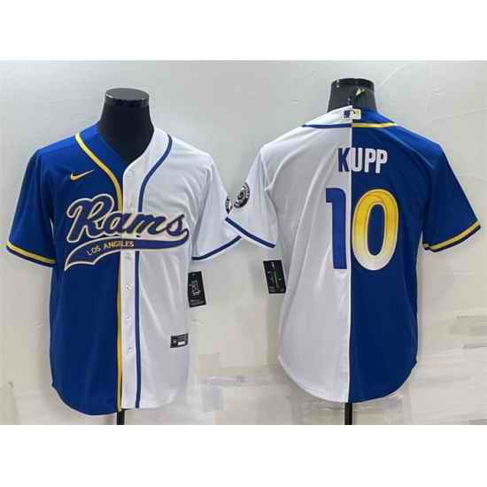 Men Los Angeles Rams #10 Cooper Kupp Royal White Split With Patch Cool Base Stitched Baseball Jersey