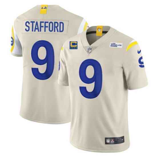 Men Los Angeles Rams 9 Matthew Stafford 2022 Bone With #4 Star C Patch Vapor Untouchable Limited Stitched Jersey