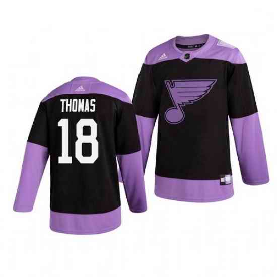 Blues #18 Robert Thomas Black Purple Hockey Fights Cancer Adidas Jersey