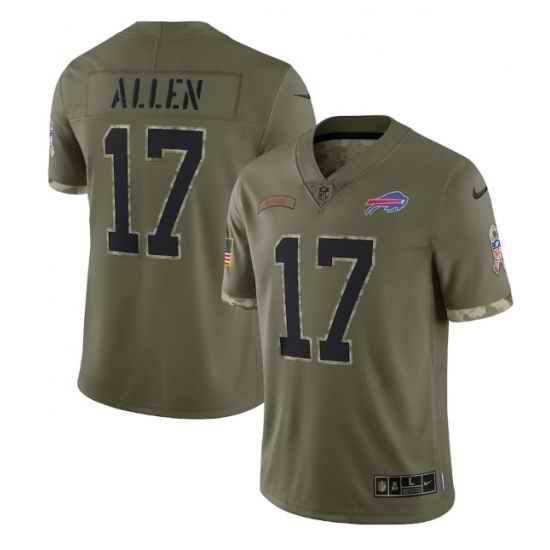 Men Buffalo Bills #17 Josh Allen Olive 2022 Salute To Service Limited Stitched Jersey