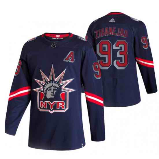 Men New York Rangers #93 Mika Zibanejad 2021 Navy Reverse Retro Stitched Jersey