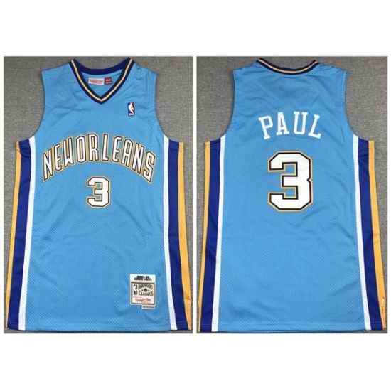 Men New Orleans Hornets #3 Chris Paul 2005 06 Light Blue Throwback Stitched Jersey