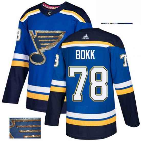 Mens Adidas St Louis Blues #78 Dominik Bokk Authentic Royal Blue Fashion Gold NHL Jersey