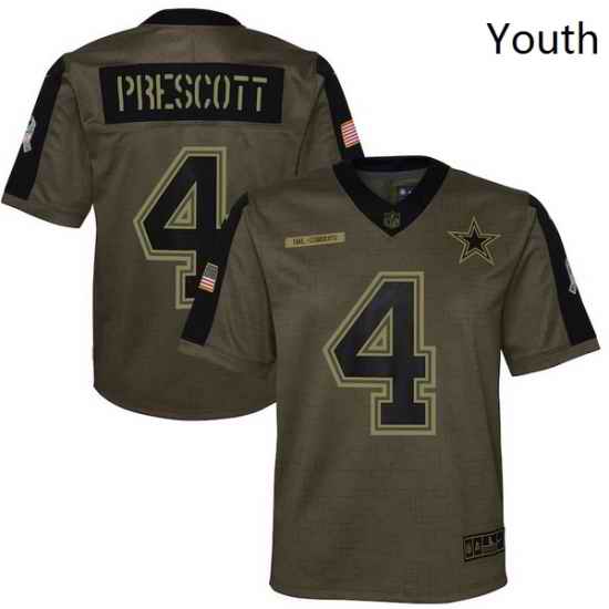 Youth Dallas Cowboys Dak Prescott Nike Olive 2021 Salute To Service Game Jersey