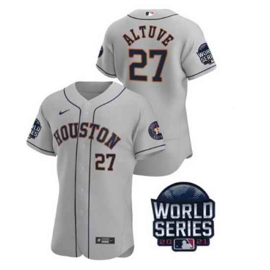 Men Houston Astros #27 Jose Altuve 2021 Grey World Series Flex Base Stitched Baseball Jersey
