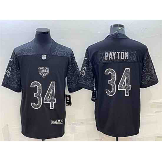 Men Chicago Bears #34 Walter Payton Black Reflective Limited Stitched Jersey