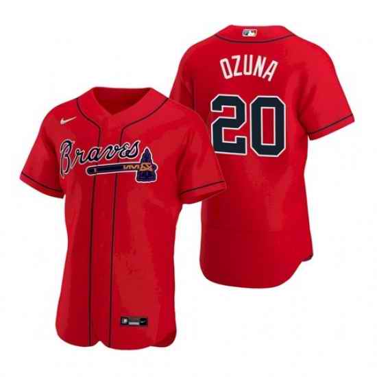 Mens Nike Atlanta Braves #20 Marcell Ozuna Red Alternate Stitched Baseball Jersey