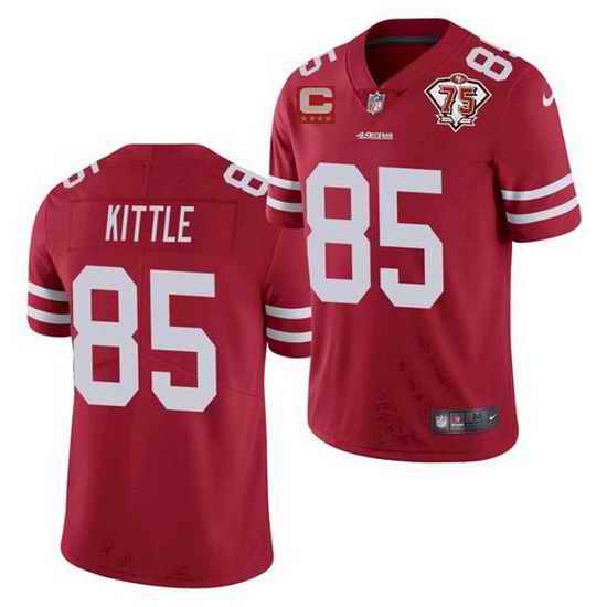 Men San Francisco 49ers #85 George Kittle 2021 Red With C Patch 75th Anniversary Vapor Untouchable Limited NFL Jersey