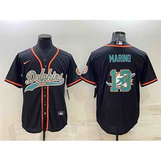 Men Miami Dolphins #13 Dan Marino Black Team Big Logo With Patch Cool Base Stitched Baseball Jersey