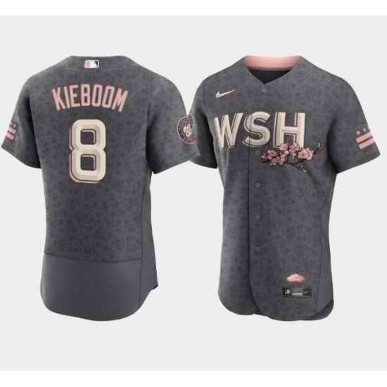 Men Washington Nationals #8 Carter Kieboom 2022 Grey City Connect Cherry Blossom Flex Base Stitched MLB jersey