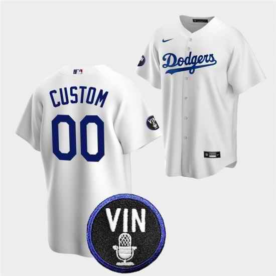 Men Los Angeles Dodgers Active Player Custom 2022 White Vin Scully Patch Cool Base Stitched Baseball Jersey