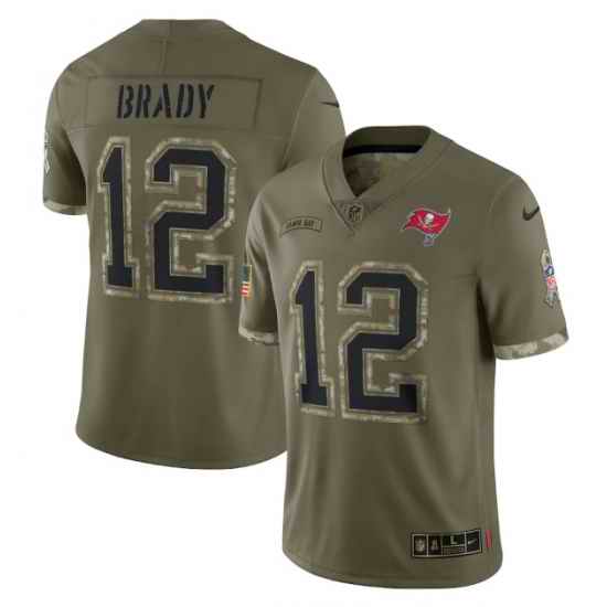 Men Tampa Bay Buccaneers #12 Tom Brady Olive 2022 Salute To Service Limited Stitched Jersey