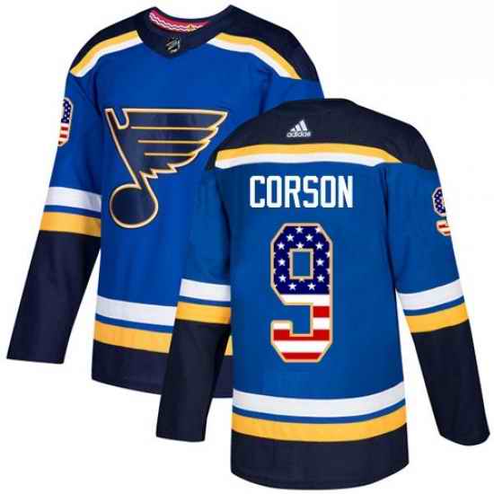 Mens Adidas St Louis Blues #9 Shayne Corson Authentic Blue USA Flag Fashion NHL Jersey