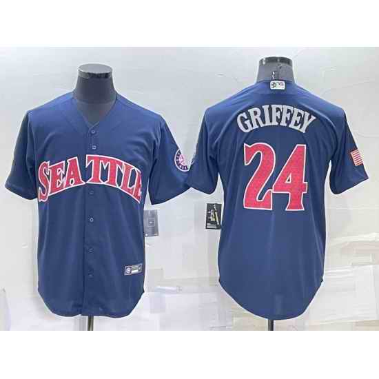 Men Seattle Mariners #24 Ken Griffey Navy Cool Base Stitched Jersey