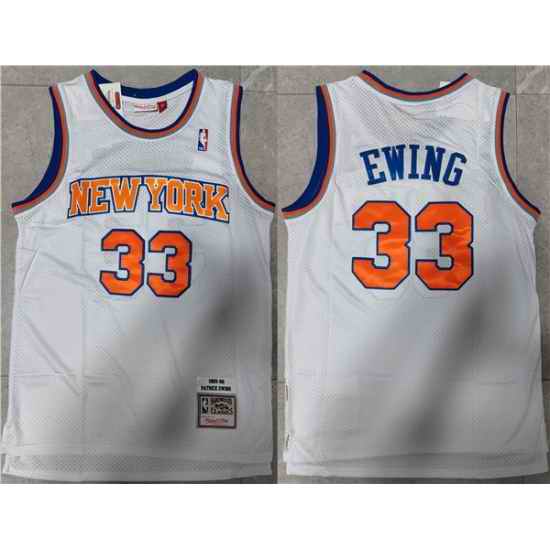 Men New Yok Knicks #33 Patrick Ewing White Throwback Stitched Jersey
