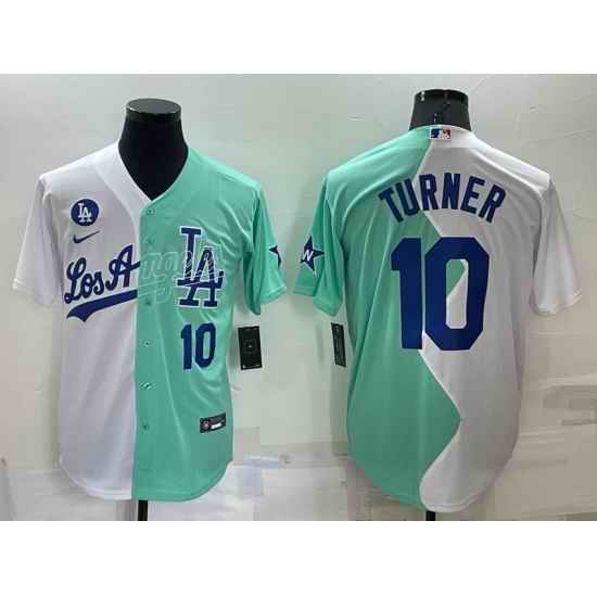 Men Los Angeles Dodgers #10 Justin Turner 2022 All Star White Green Cool Base Stitched Baseball Jersey