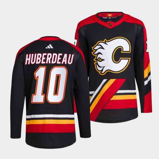 Men Calgary Flames #10 Jonathan Huberdeau Black 2022 23 Reverse Retro Stitched Jersey