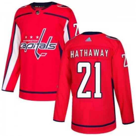 Men Washington Capitals #21 Garnet Hathaway Adidas Authentic Home Jersey   Red