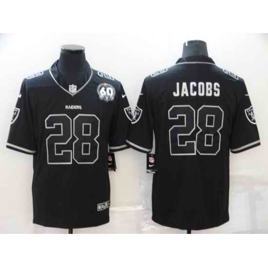 Men Nike Las Vegas Raiders #28 Josh Jacobs Black Shadow 60th Anniversary Patch Vapor Limited Jersey