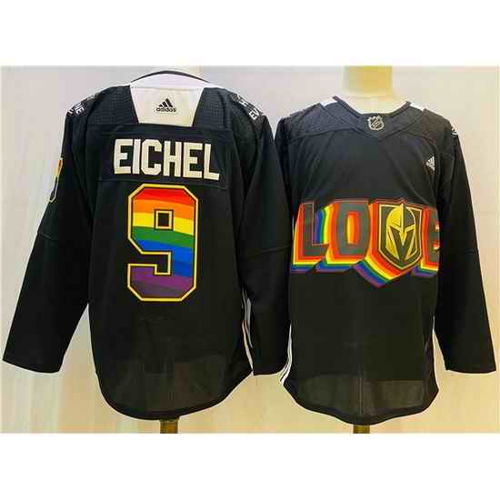 Men Vegas Golden Knights #9 Jack Eichel 2022 Black Pride Night Stitched Jersey