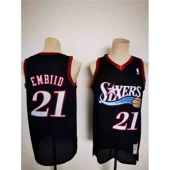Men Philadelphia 76ers #21 Joel Embiid Mitchell Ness Black Classics Stitched Basketball Jersey