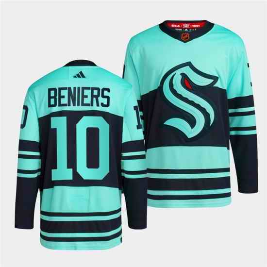 Men Seattle Kraken #10 Matty Beniers Ice Blue 2022 23 Reverse Retro Stitched Jersey