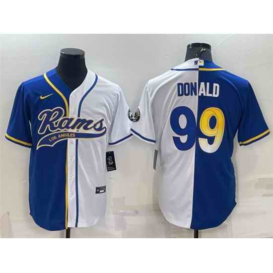 Men Los Angeles Rams #99 Aaron Donald Royal White Split With Patch Cool Base Stitched Baseball Jersey