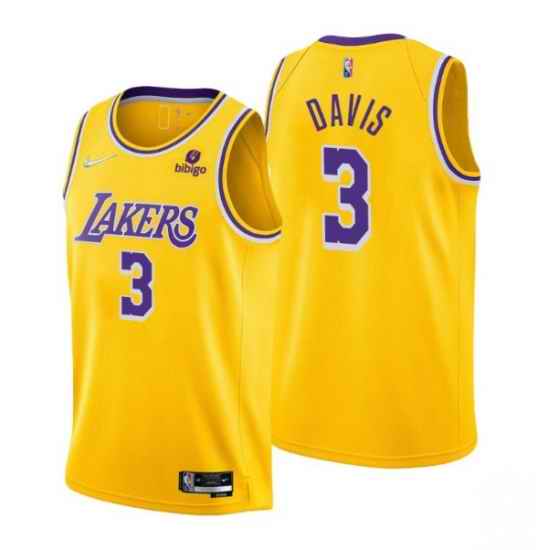Men Los Angeles Lakers #3 Anthony Davis Yellow 75th Anniversary Stitched Jersey