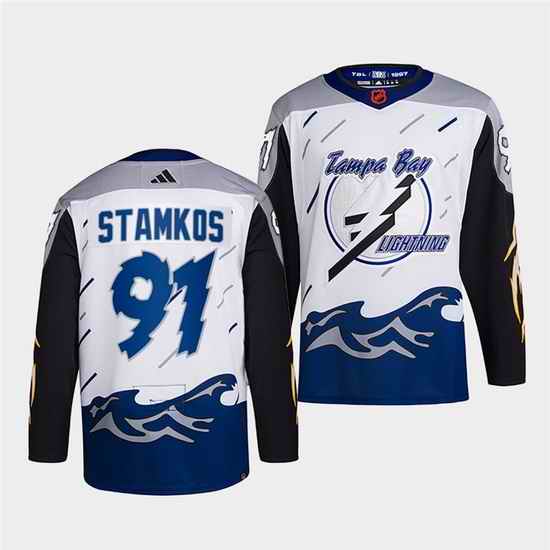 Men Tampa Bay Lightning #91 Steven Stamkos White 2022 Reverse Retro Stitched Jersey